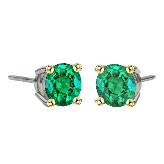 Round Green Emerald Solitaire Stud Earrings Screw Backs