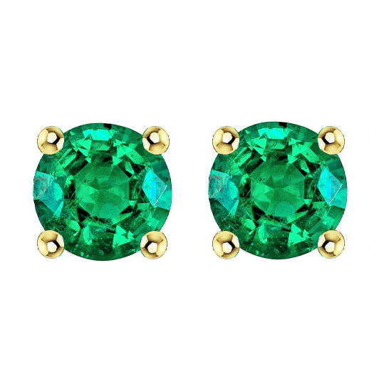 Round Green Emerald Studs Ladies Earrings Prong Set