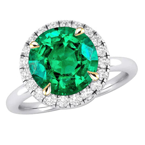 Round Green Emerald Engagement Ring Gemstone Jewelry