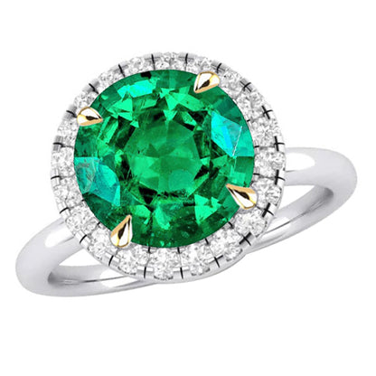 Round Green Emerald Engagement Ring Gemstone Jewelry