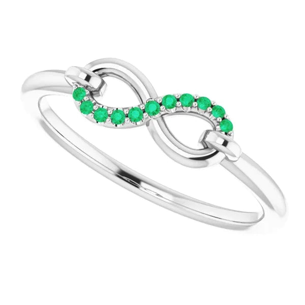 Round Green Emerald Promise Ring Infinity 1 Carat White Gold 14K