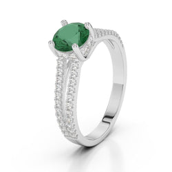 Round Green Emerald With Diamonds 3.75 Carats Wedding Ring White Gold 14K