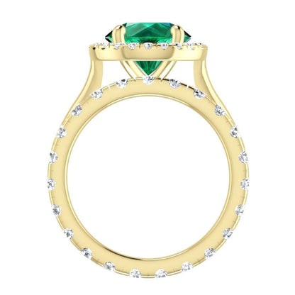 Round Green Emerald Yellow Gold Ring Set