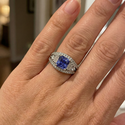 Round Natural Earth Mined Diamond Sapphire Ring Open Eye Style Split Shank 2.50 Carats
