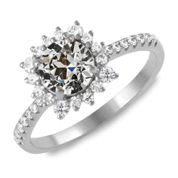 Round Old Cut Diamond Halo Ring With Accents Flower Style 4.50 Carats