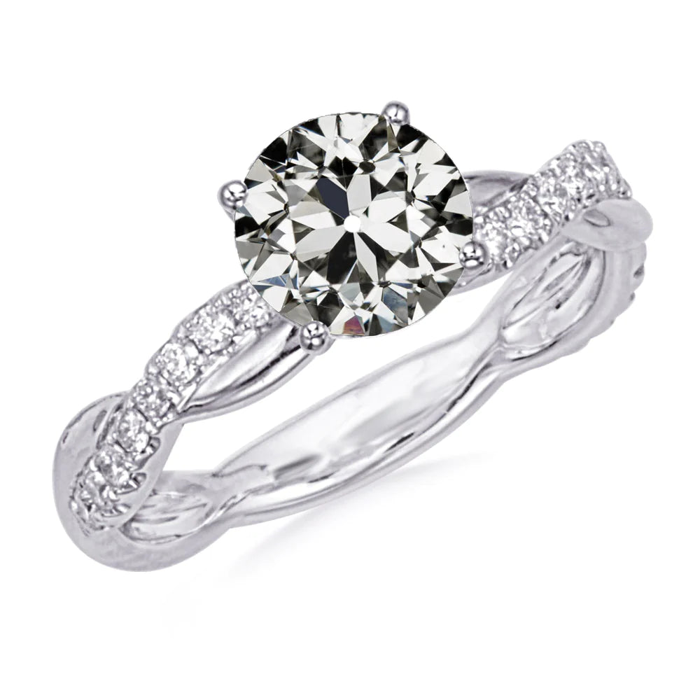 Round Old Mine Cut Diamond Ring Pave Twisted Shank 3.50 Carats Jewelry