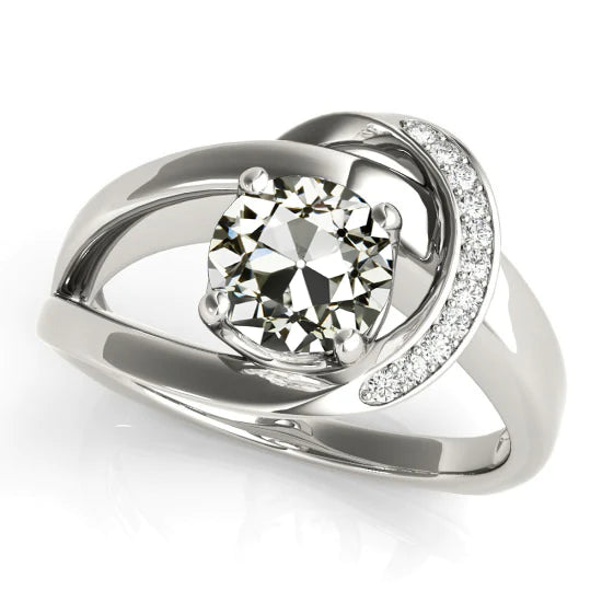 Round Old Miner Diamond Fancy Ring 14K White Gold 6 Carats