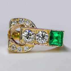 Round Old Miner Diamond Ring With Emerald 2.75 Carats