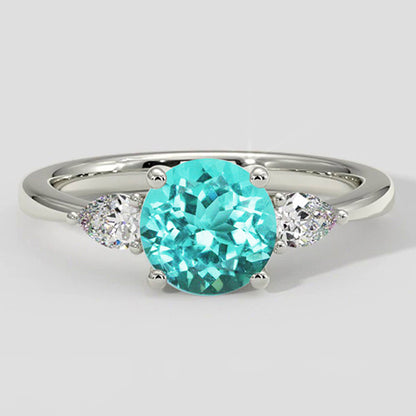 Round Paraiba Tourmaline Ring Three-Stone