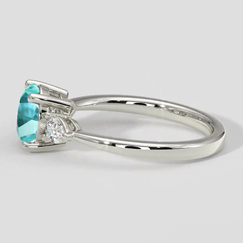 Round Paraiba Tourmaline Ring Three-Stone