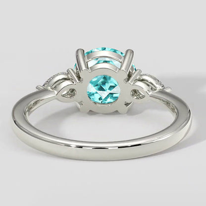 Round Paraiba Tourmaline Ring Three-Stone