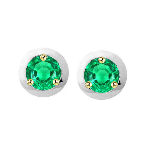 Round Real Green Emerald Studs Earrings
