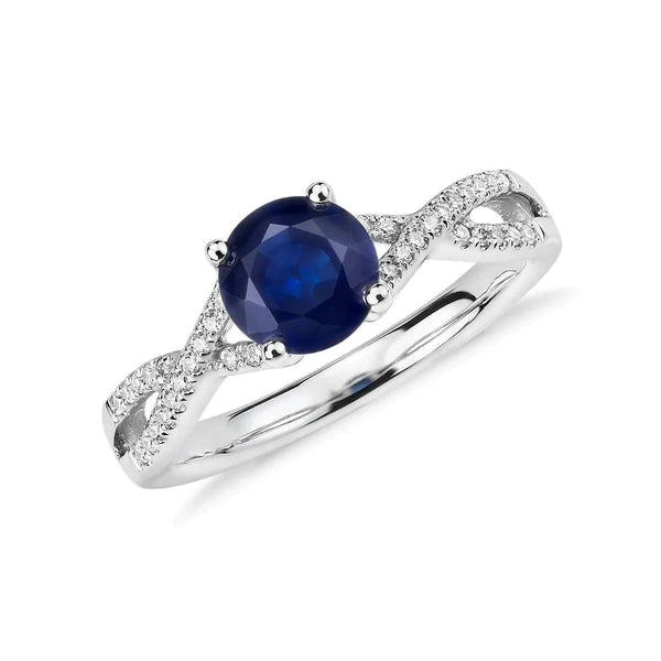 Round Sapphire And Diamond Engagement Ring