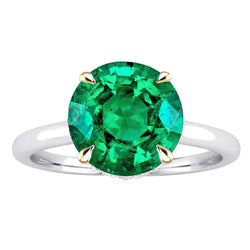 Natural Real ( Not Lab Grown ) Round Shape Green Emerald GIA Birthstone Ring
