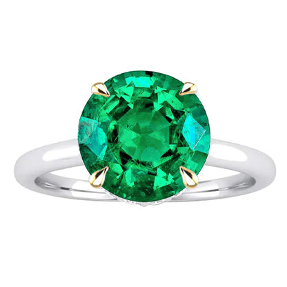 Round Shape Green Emerald Birthstone Ring