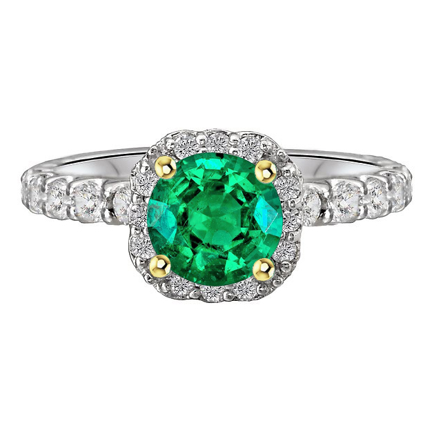 Round Shaped Green Emerald Engagement Ring