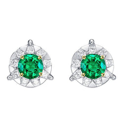 Natural Emerald Earring 1.50ct - Two Tone 14K Gold