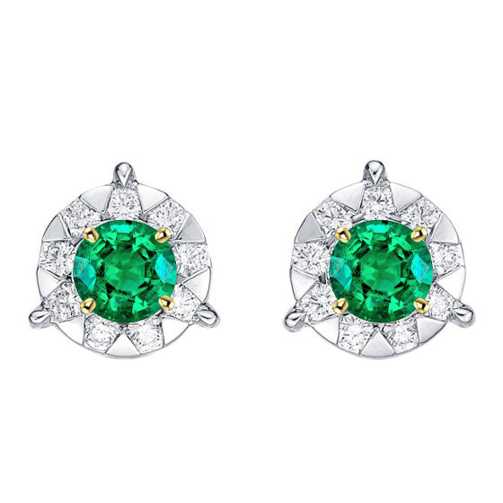 natural round emerald 1.50ct earring front view