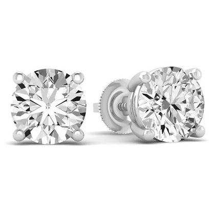 Round 3 Carats Certified Lab Grown Diamonds Studs Earrings White Gold 14K