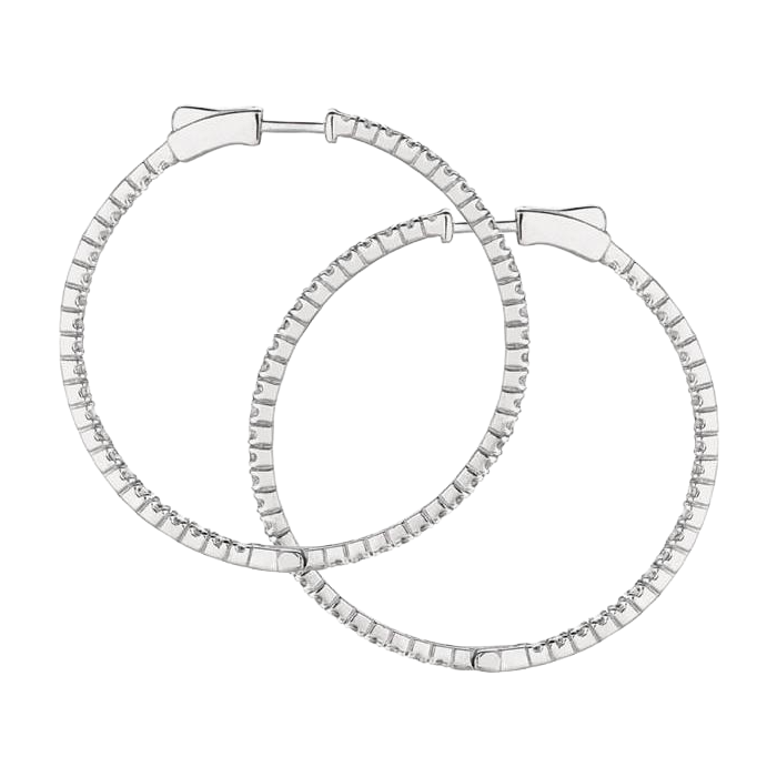 Round Brilliant 2 Carat Natural Earth Mined Diamond 2 Pointer Hoop Pair Earring WG 14K