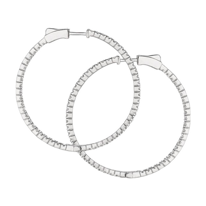 Round Brilliant 2 Carat Natural Earth Mined Diamond 2 Pointer Hoop Pair Earring WG 14K