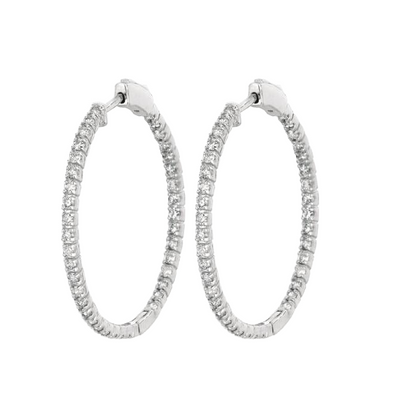 Round Brilliant 2 Carat Natural Earth Mined Diamond 2 Pointer Hoop Pair Earring WG 14K