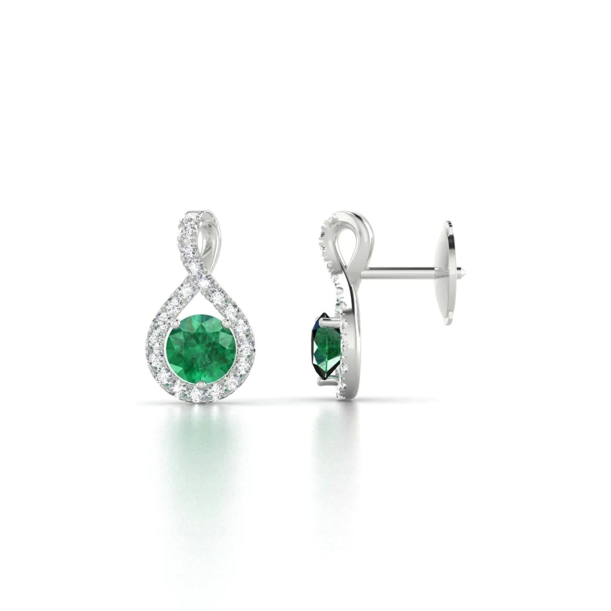Round Brilliant Cut 6.10 Ct. Colombian Green Emerald And Natural Earth Mined Diamonds Drop Earrings