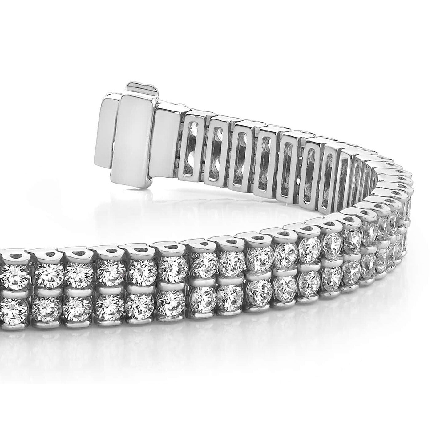 Round Brilliant Cut 9.60 Ct Two Row Lab Grown Diamonds Bracelet White Gold 10K
