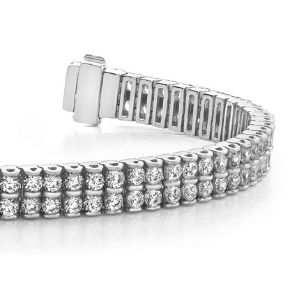 Round Brilliant Cut 9.60 Ct Two Row Lab Grown Diamonds Bracelet White Gold 10K