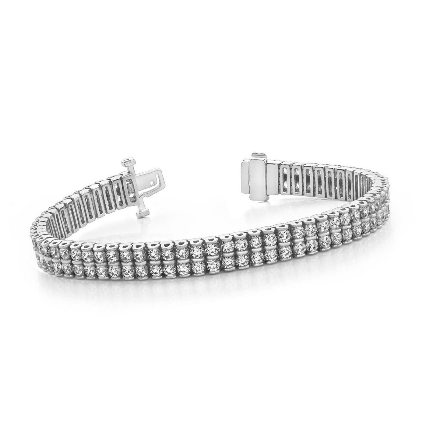Round Brilliant Cut 9.60 Ct Two Row Lab Grown Diamonds Bracelet White Gold 10K
