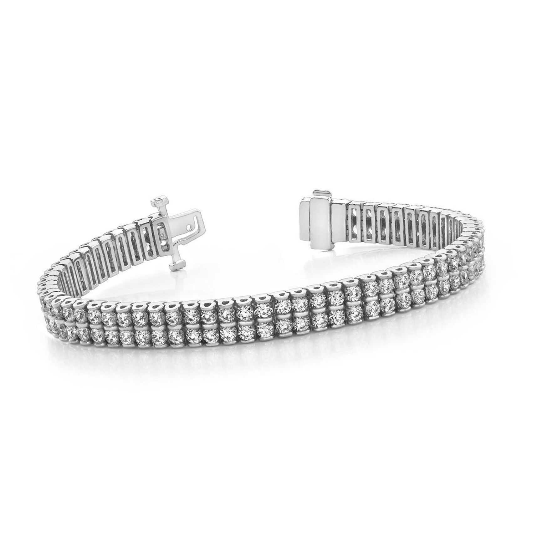Round Brilliant Cut 9.60 Ct Two Row Lab Grown Diamonds Bracelet White Gold 10K