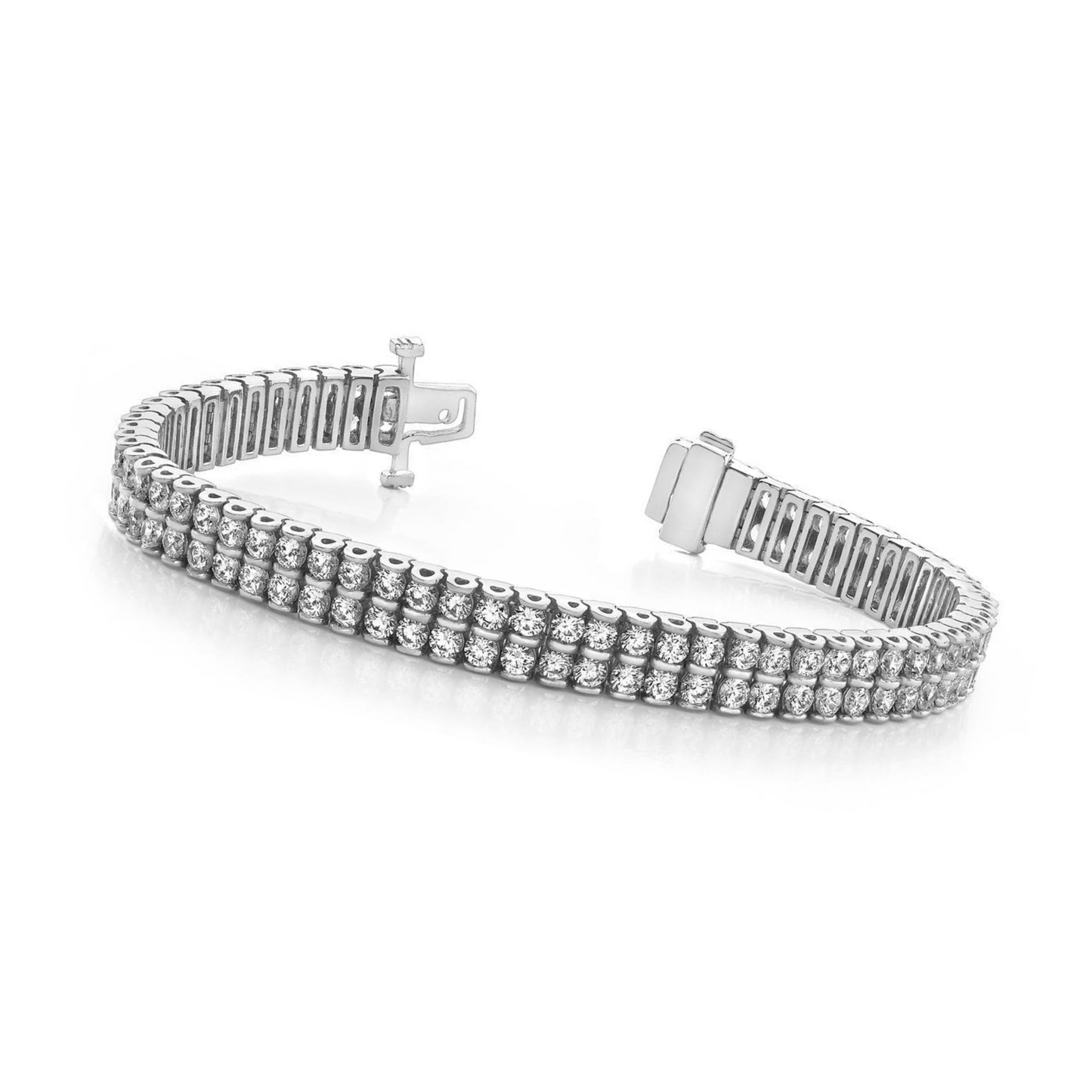Round Brilliant Cut 9.60 Ct Two Row Lab Grown Diamonds Bracelet White Gold 10K