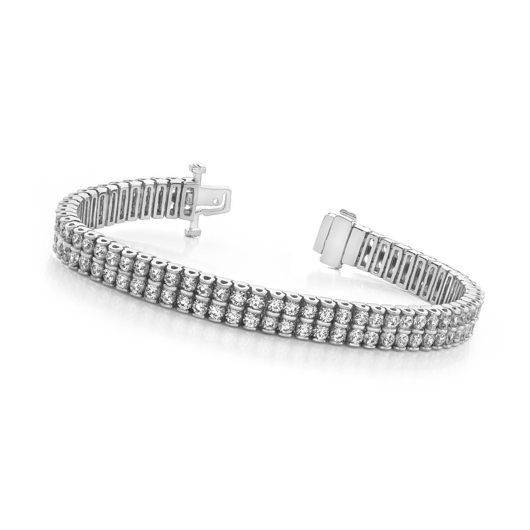 Round Brilliant Cut 9.60 Ct Two Row Lab Grown Diamonds Bracelet White Gold 10K