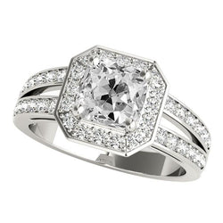 Round & Cushion Old Cut Natural Earth Mined Diamond Halo Ring Split Shank 5 Carats