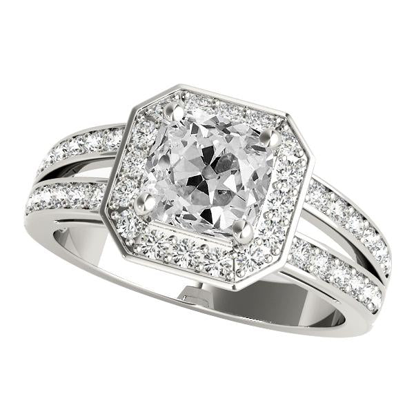 Round & Cushion Old Cut Diamond Halo Ring Split Shank 5 Carats