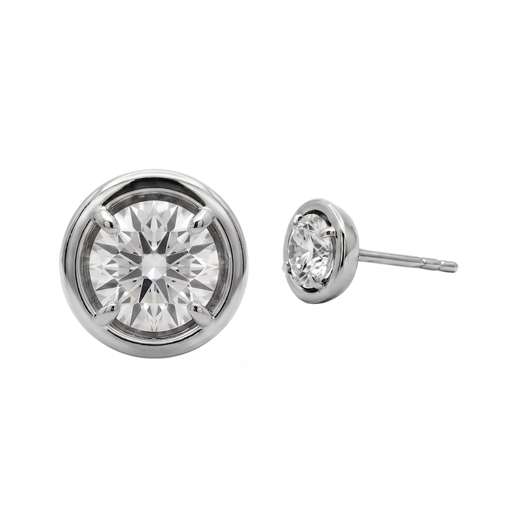Round Cut 1 Carat Lab Grown Diamonds Stud Earring White Gold 14K