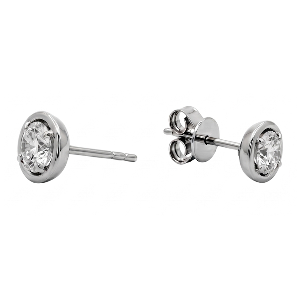 Round Cut 1 Carat Lab Grown Diamonds Stud Earring White Gold 14K