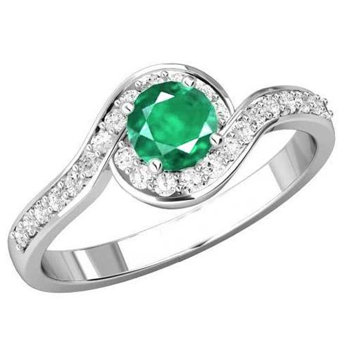 Round Cut 2.26 Carats Columbian Emerald & Natural Earth Mined Diamonds Engagement Ring