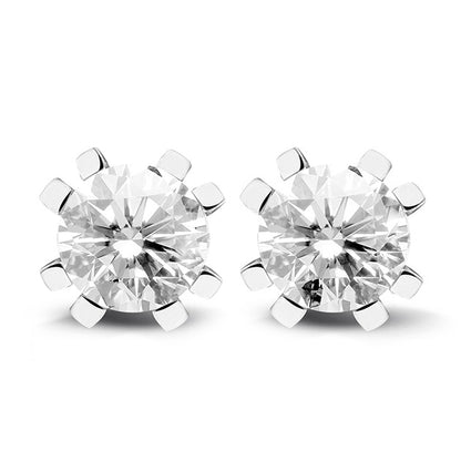 Round Cut 2 Ct Certified Lab Grown Diamond Ladies Studs Crown Setting 14K White Gold