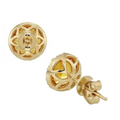 Round Cut 38.80 Ct Madeira Citrine & Natural Earth Mined Diamond Stud Earrings Yellow Gold