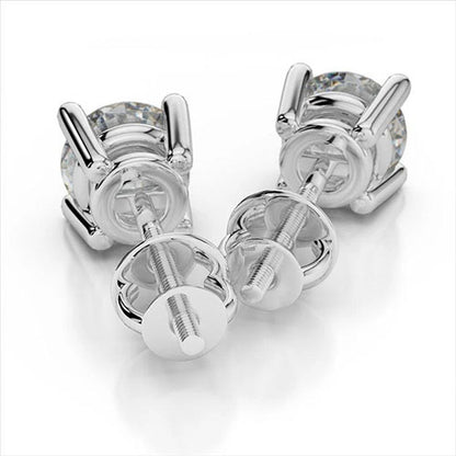 Round Cut 3 Carats Natural Real ( Not Lab Grown ) Diamond Studs Earring White Gold