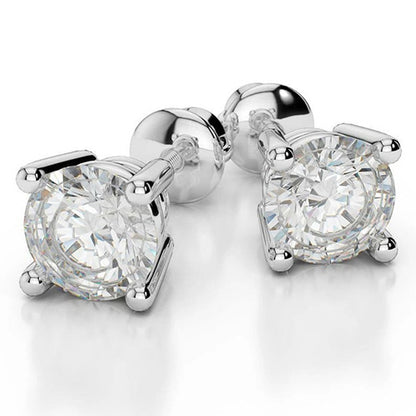 Round Cut 3 Carats Natural Real ( Not Lab Grown ) Diamond Studs Earring White Gold