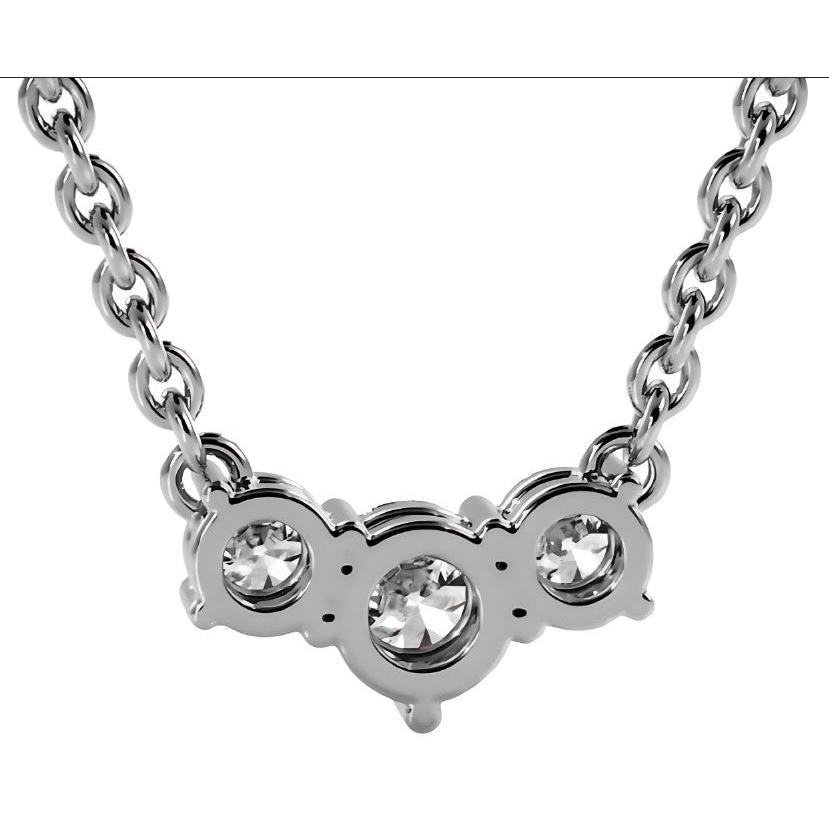 Round Cut 4 Carats Natural Diamonds Three Stone Horizontal Pendant Necklace