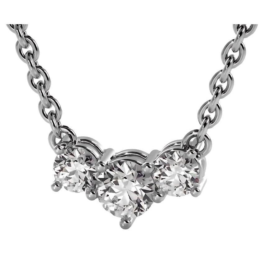 Round Cut 4 Carats Natural Diamonds Three Stone Horizontal Pendant Necklace