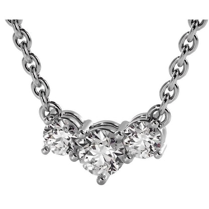 Round Cut 4 Carats Natural Diamonds Three Stone Horizontal Pendant Necklace