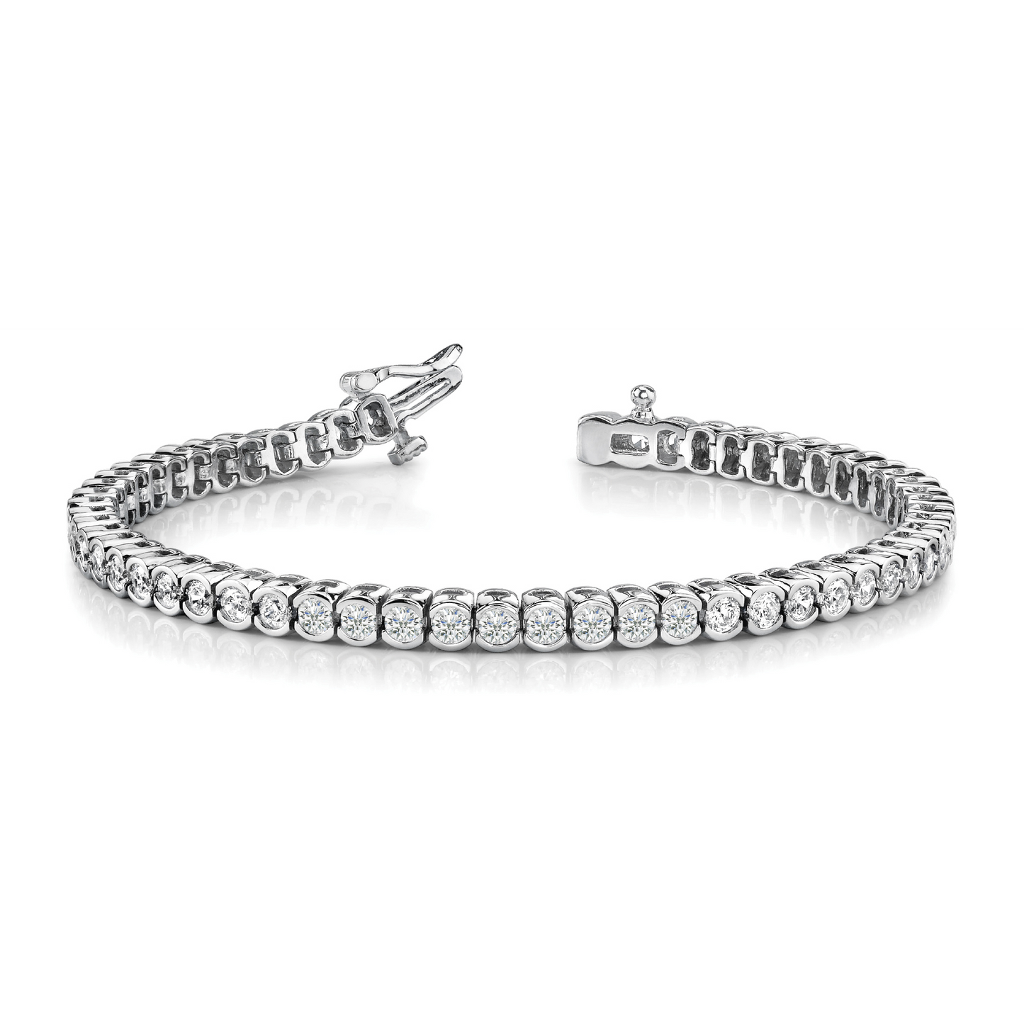 Round Cut 5 Carats Lab Grown Diamonds Bezel Tennis Bracelet White Gold 10K