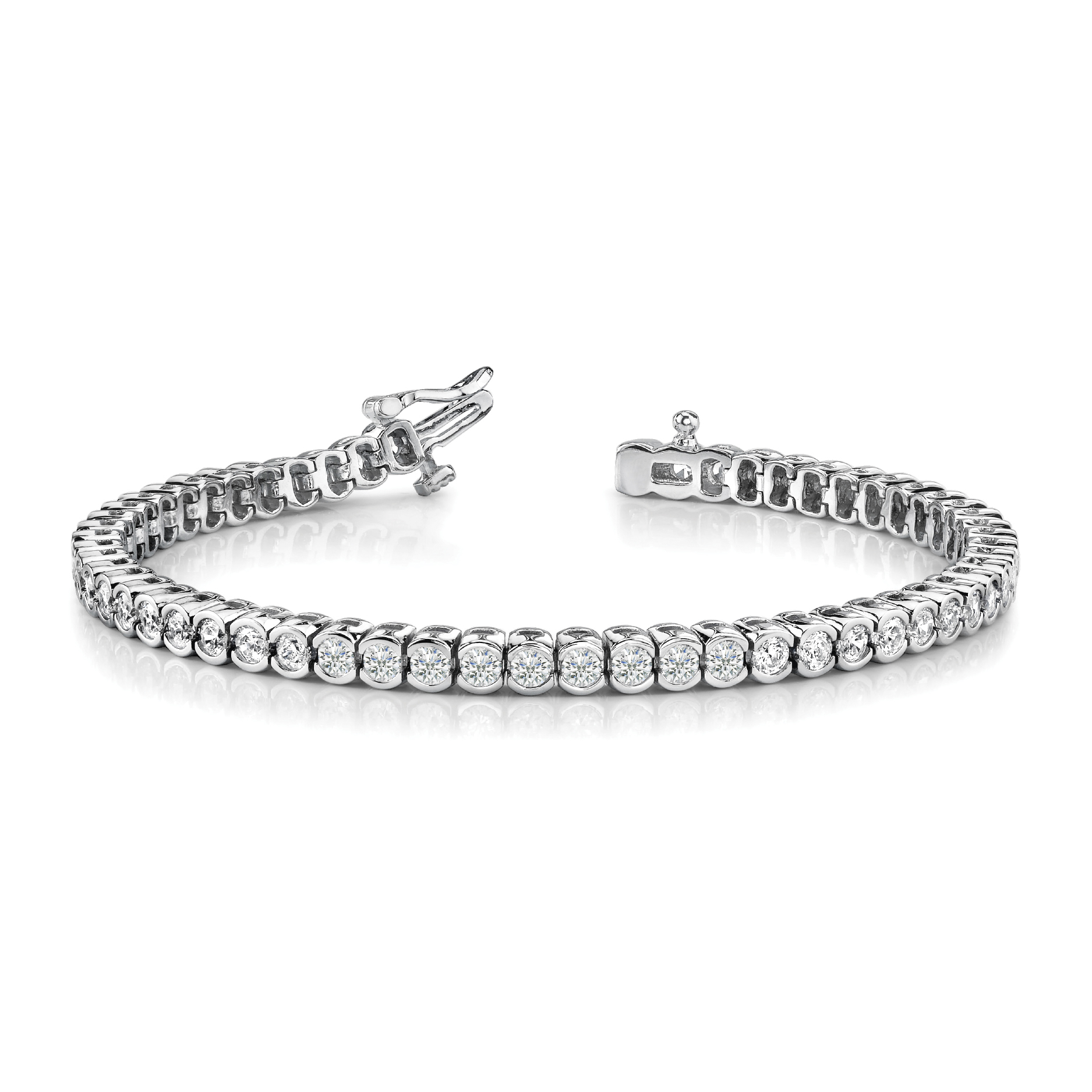 Round Cut 5 Carats Lab Grown Diamonds Bezel Tennis Bracelet White Gold 10K