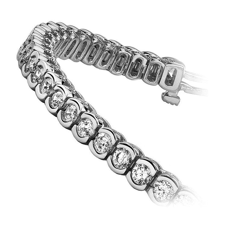 Round Cut 5 Carats Lab Grown Diamonds Bezel Tennis Bracelet White Gold 10K