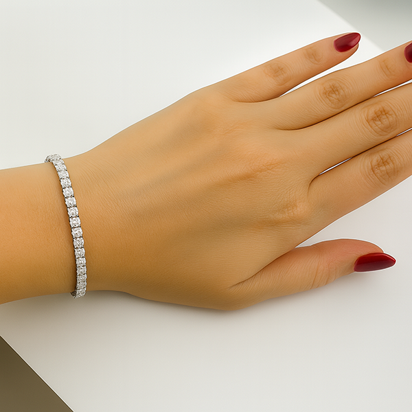 Round Cut 6 Carat Sparkling Lab Grown Diamond Tennis Bracelet White Gold
