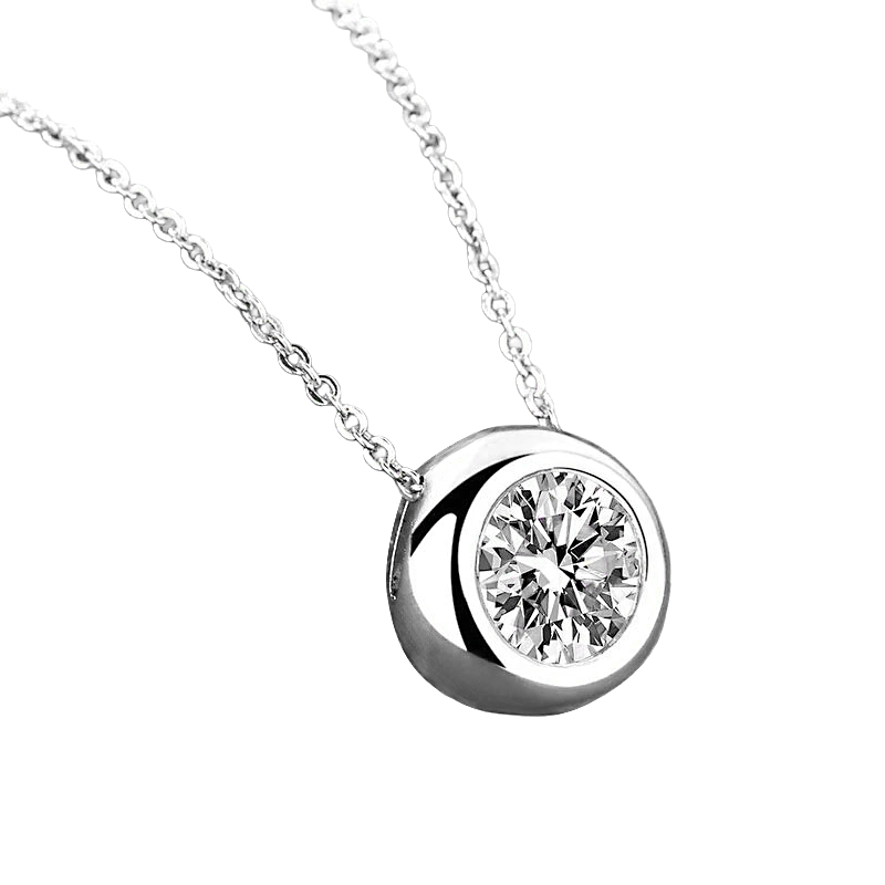 Round Cut Bezel Set Natural Diamond Slide Pendant Necklace 2.50 Ct
